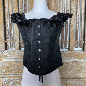 QinYing Black Brocade Bustier Party CORSET TOP XL